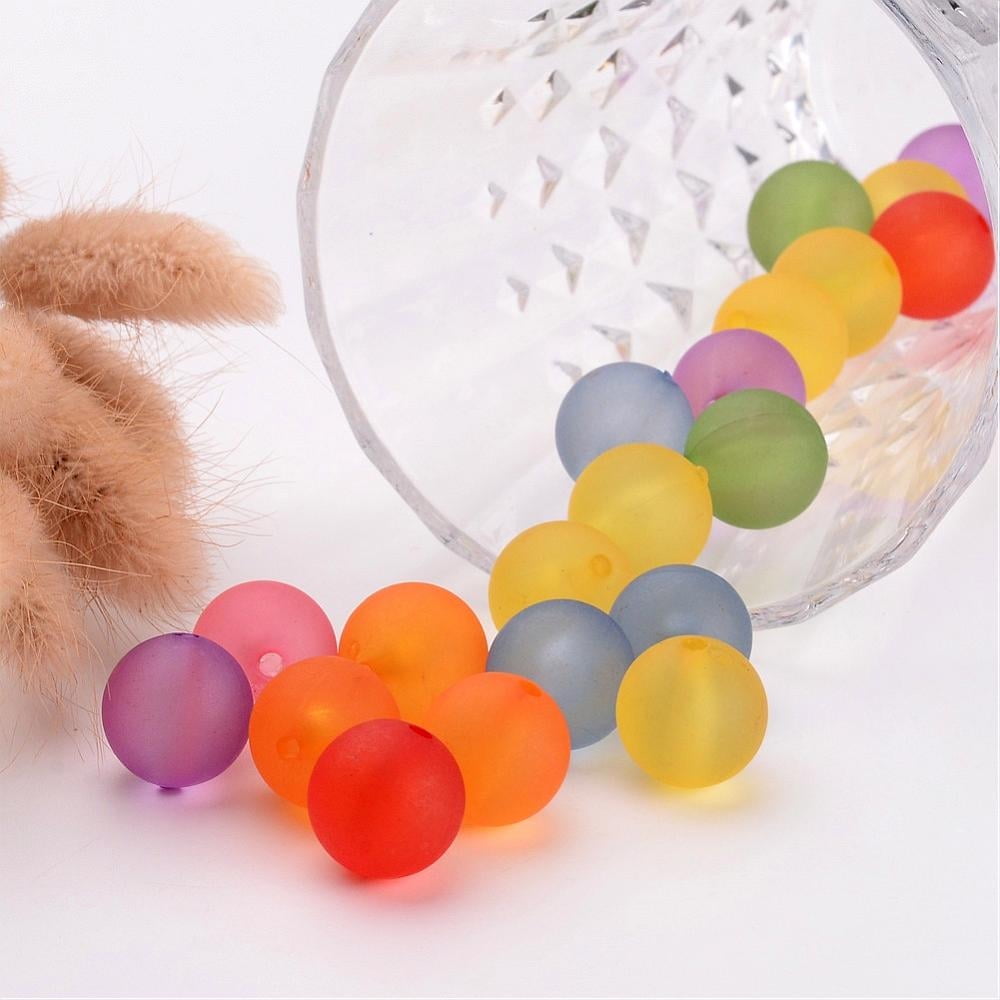 Transparent Acrylic Beads Mix Round Frosted Assorted Colors about 16mm in diameter hole: 2mm about 220pcs/500g