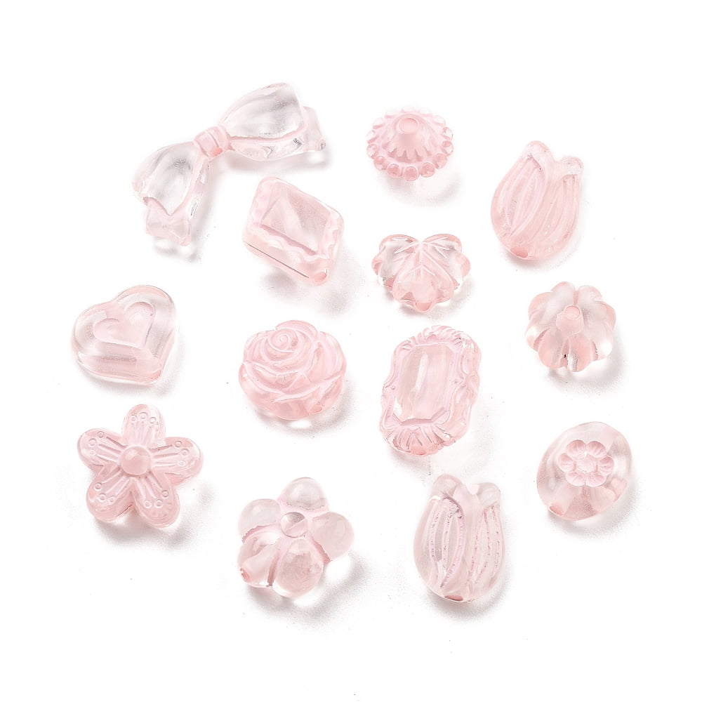 Transparent Acrylic Beads Mixed Shapes Pink 10~18x11~28.5x4.5~12mm Hole: 1.6~2.5mm 683pcs/500g