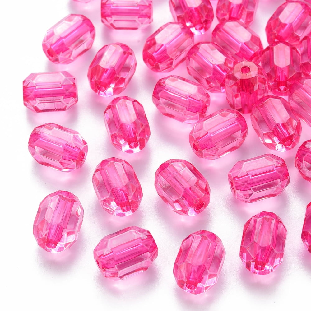 Transparent Acrylic Beads Oval Faceted Hot Pink 14x10x10mm Hole: 2mm 377pcs/500g