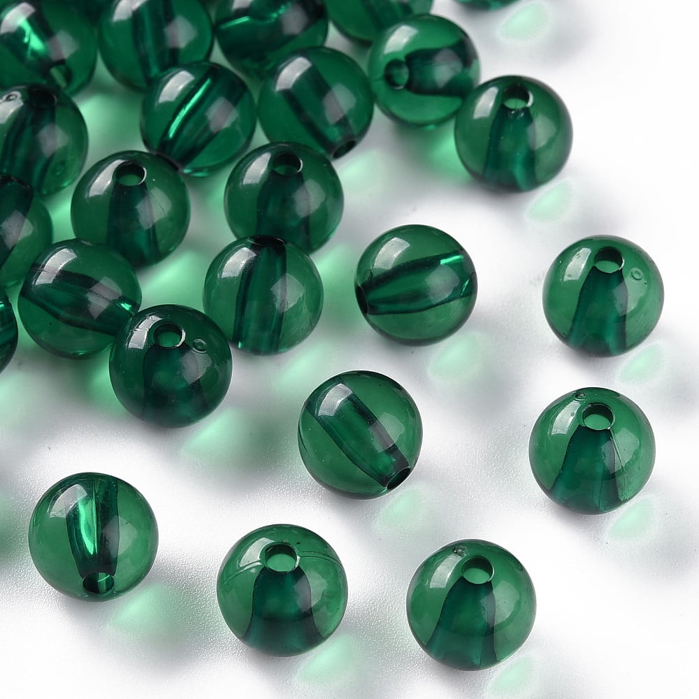 Transparent Acrylic Beads Round Dark Green 10x9mm Hole: 2mm 940pcs/500g