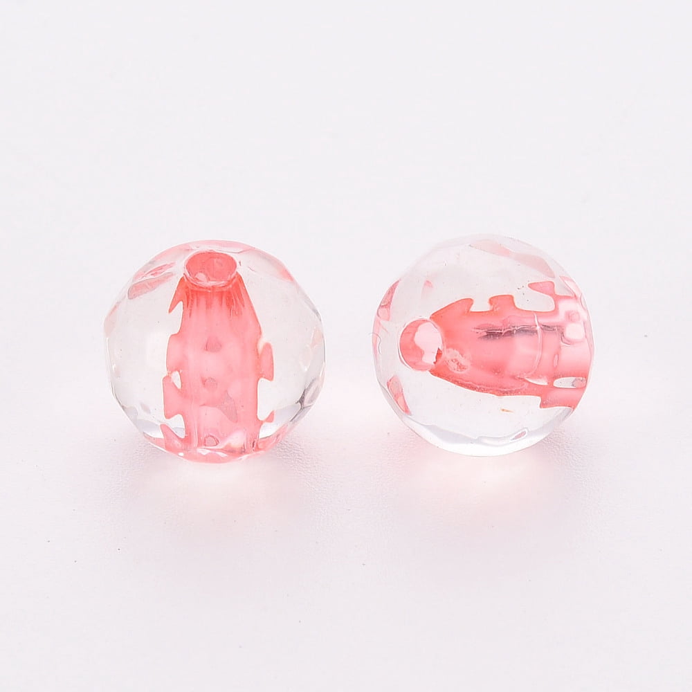 Transparent Acrylic Beads Round Faceted Light Coral 6x5.5mm Hole: 1.4mm 4160pcs/500g