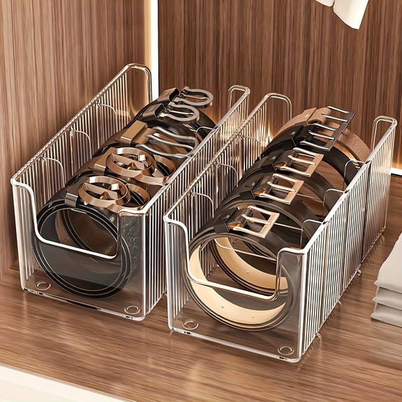 A Transparent Acrylic Belt Storage Box with Dividers - a High-Capacity Multifunctional Organizer Suitable for Belts, Cosmetics, Vanities, Closets, And Bathrooms - Tray for Neat And Tidy Organization