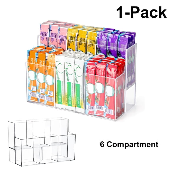 Transparent Acrylic Beverage Storage Box, DoubleLayer 6Compartment Vertical SpaceSaving Organizer, for Drinks, Snacks, Tea Bags & Cups, for Pantry & Office, Holiday Gift