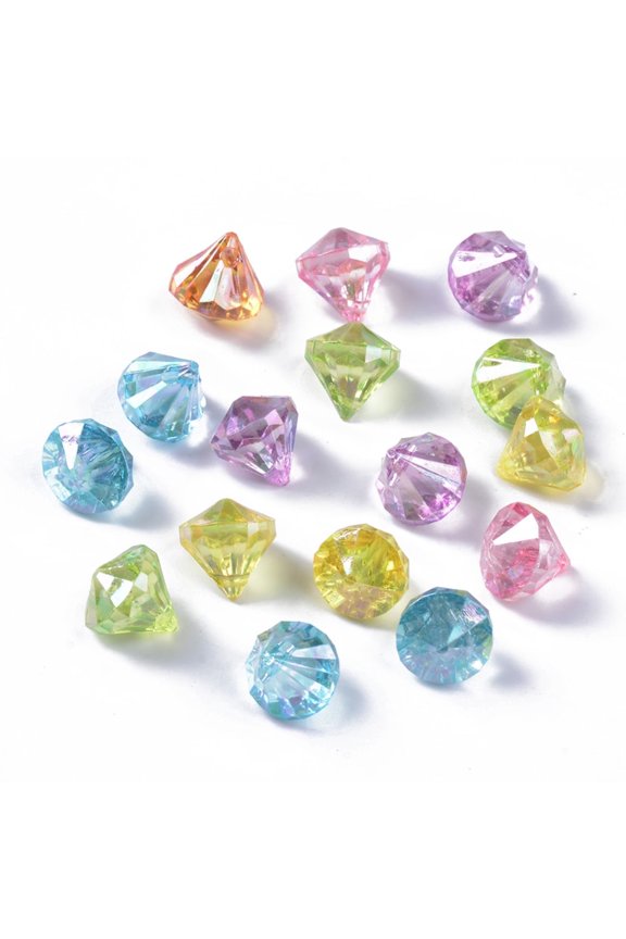 Transparent Acrylic Charms AB Color Plated Faceted Diamond Shape Mixed Color 12x11mm Hole: 1.6mm