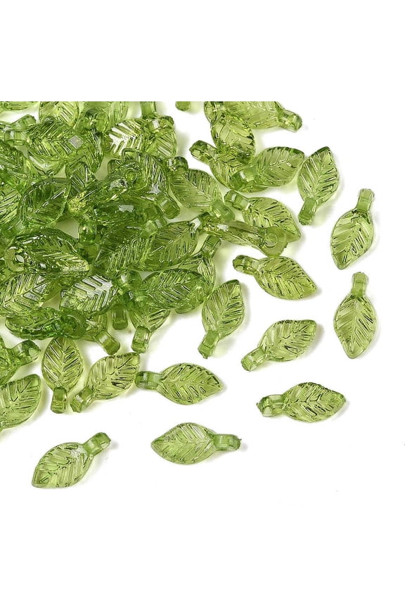 Transparent Acrylic Charms Leaf Charms Olive Drab 10.5x5x3.5mm Hole: 1.2mm