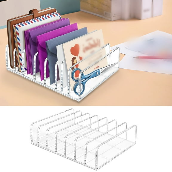 Transparent Acrylic Desktop Mail Sorter Organizer with Slots for Letters Bills Documents and Notebooks