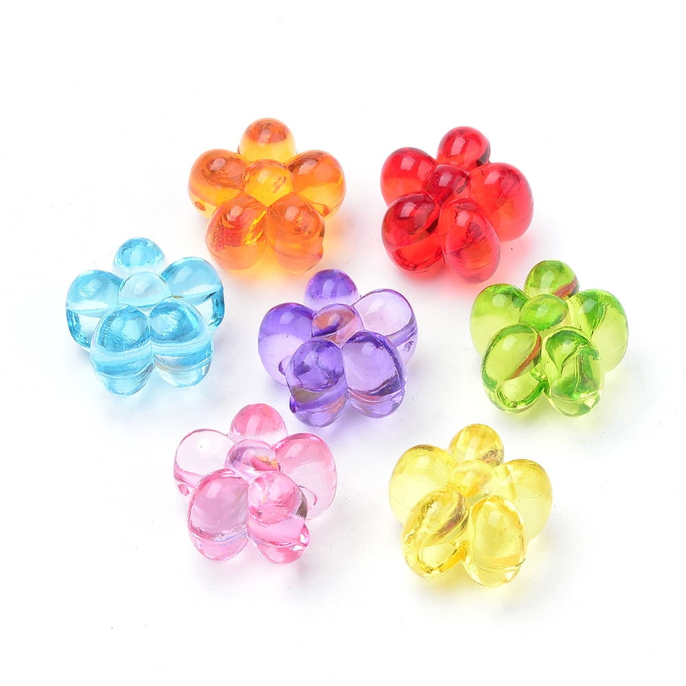 Transparent Acrylic European Beads Large Hole Beads Flower Mixed color 16x16x12mm Hole: 5mm about 338pcs/500g DIY