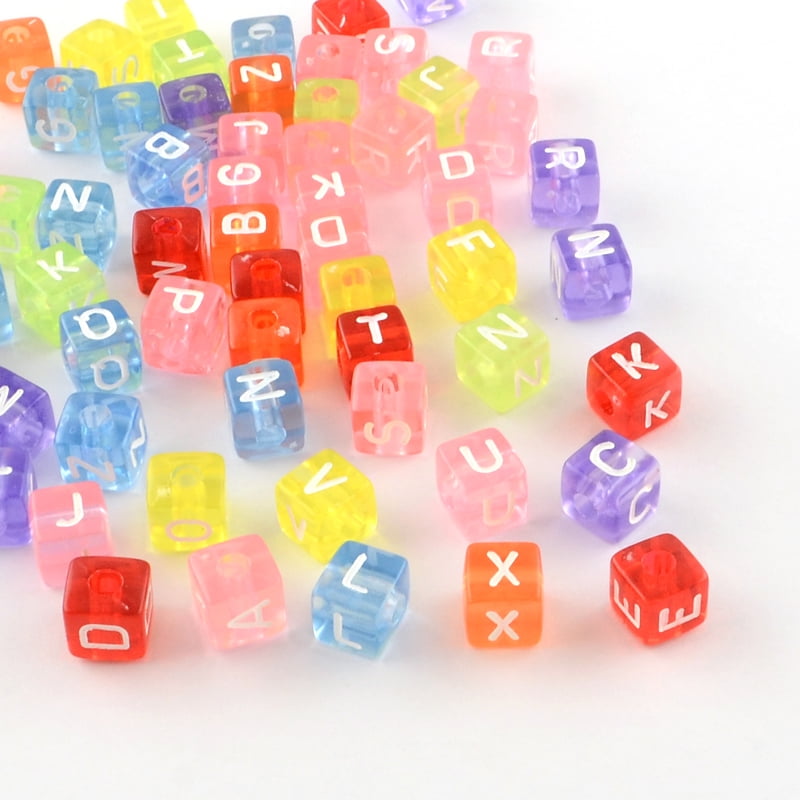 Transparent Acrylic European Beads Random Mixed Letters Horizontal Hole Large Hole Cube Beads Mixed Color 10x10x10mm Hole: 4mm about 530pcs/500g DIY