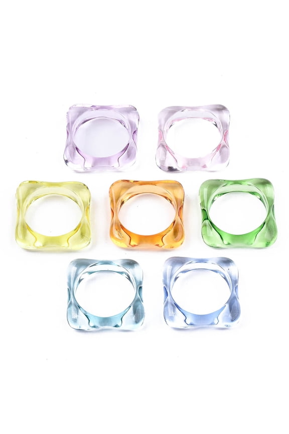 Transparent Acrylic Finger Rings Square Mixed Color US Size 7 1/2(17.7mm)