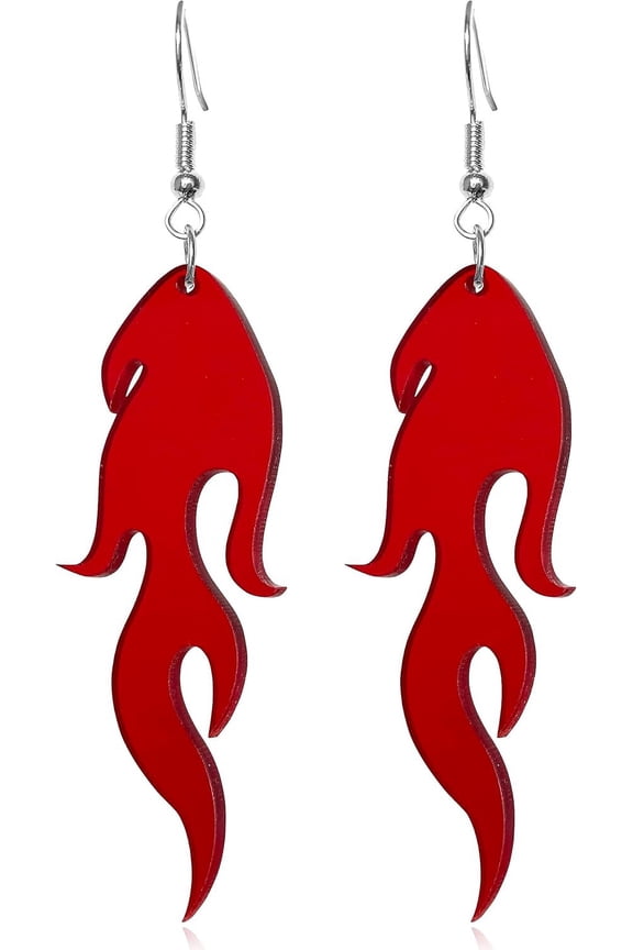 Transparent Acrylic Flame Dangle Drop Earrings Dainty Multicolor Neon Flames Hook Earrings Punk Rock Hip Hop Fire Element Earrings for Women Hollow Jewelry Gifts Cosplay Costume Accessories