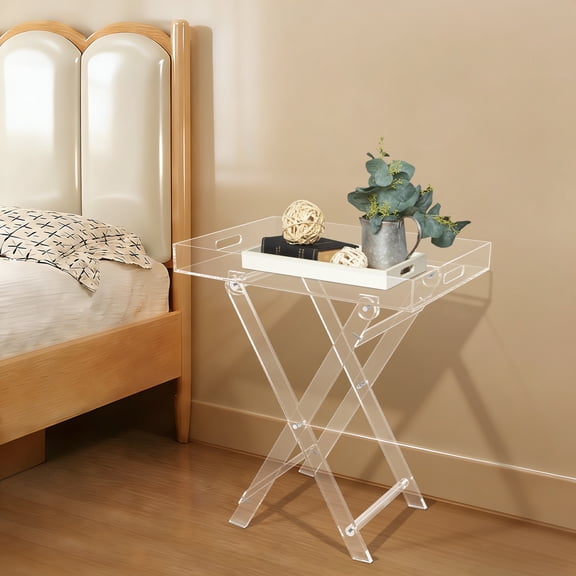 Transparent Acrylic Folding Tray Table 60x51x35cm X-Shaped Supporting Side Table Small Tea Table Living Room Side Table