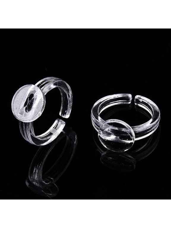 Transparent Acrylic Open Cuff Ring Components Flat Round Ring Settings for Clear US Size 3(14mm) Tray: 9mm