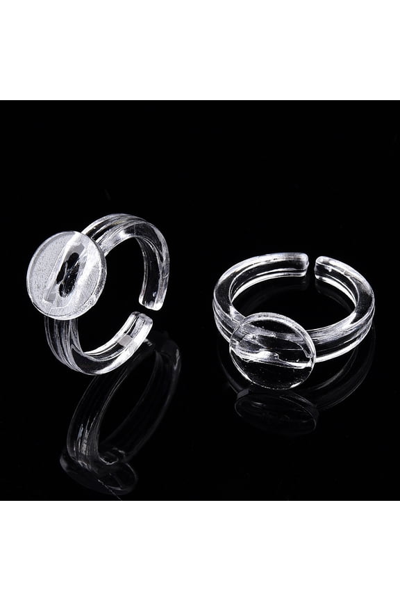 Transparent Acrylic Open Cuff Ring Components Flat Round Ring Settings for Clear US Size 3(14mm) Tray: 9mm