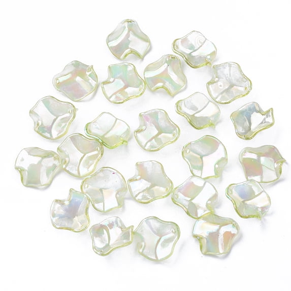 Transparent Acrylic Pendants AB Color Plated Petal Yellow Green 16x15x5mm Hole: 1.4mm diy