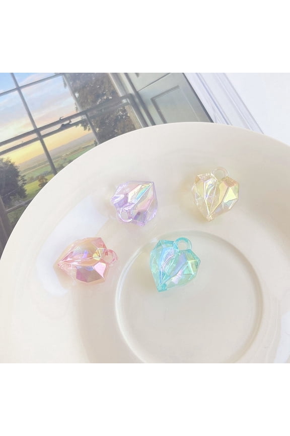 Transparent Acrylic Pendants Faceted Heart Mixed Color 22.6x19.2x13.3mm Hole: 3.5mm DIY