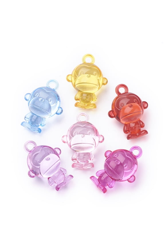 Transparent Acrylic Pendants Monkey Mixed Color 37x27x19mm Hole: 3.5mm about 90pcs/500g DIY