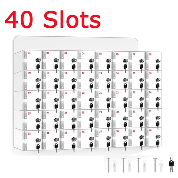 Transparent Acrylic Phone Lock, 40 Slots Wall-Mounted Cabinet, Includes 40 Keys, for Secure Storage in High-Traffic SPA, Swimming Pool, GYM