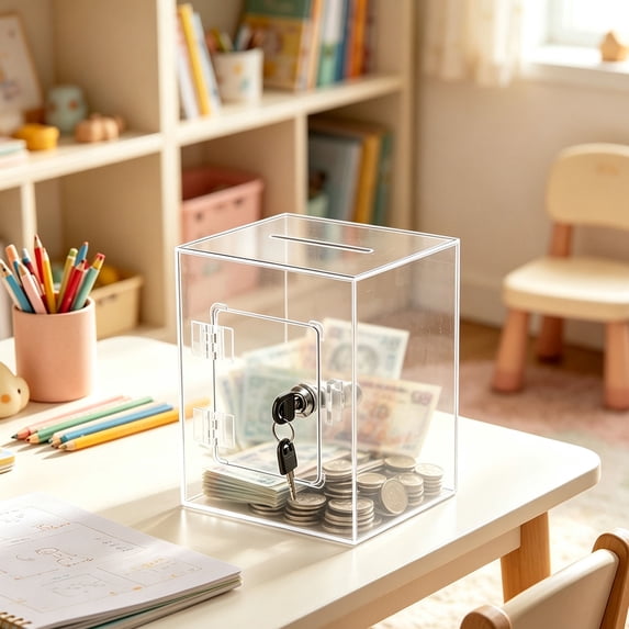 Transparent Acrylic Piggy Bank with Lock and Key, Large Capacity Clear ...