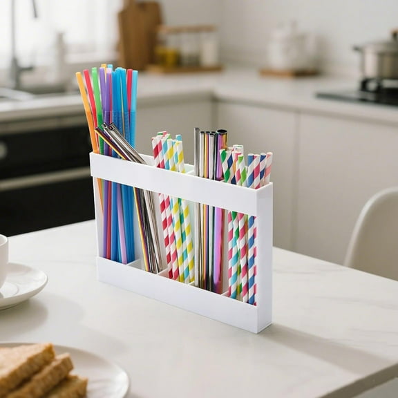 Transparent Acrylic Straw Organizer & Dispenser | Space-Saving Cabinet Door Mount | Holds 30+ Straws, Spoons, Chopsticks | 9.4" x 6.5" | No Drilling Required