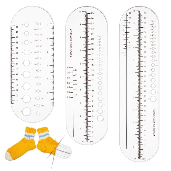 Transparent Acrylic Templates Sock Ruler Knitting Crochet Size Measuring Hooks Gauge Sock Blocker Clear 22-32x8x0.45cm