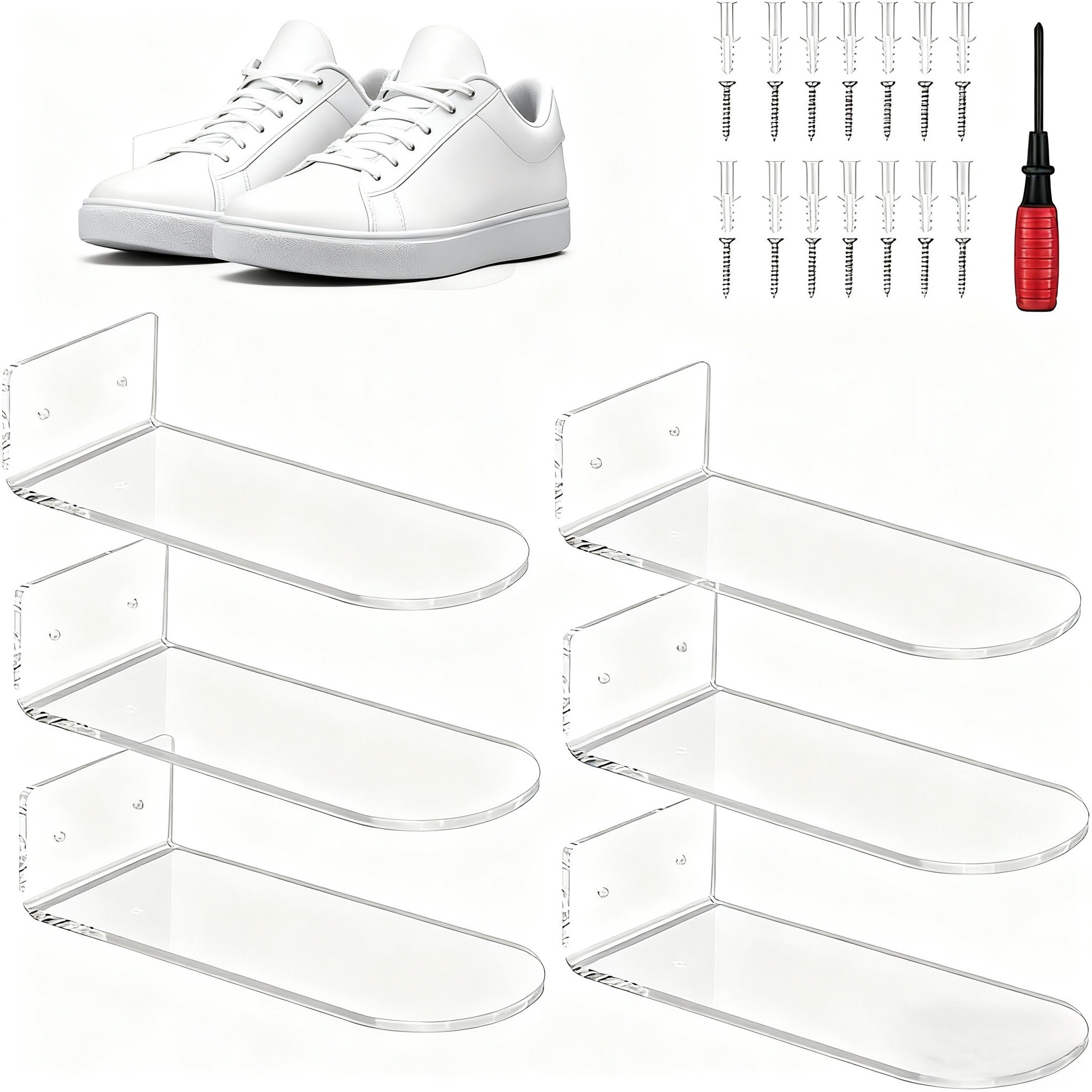 Transparent Acrylic Wall Mount Shoe Display Rack Set of 6 Floating ...