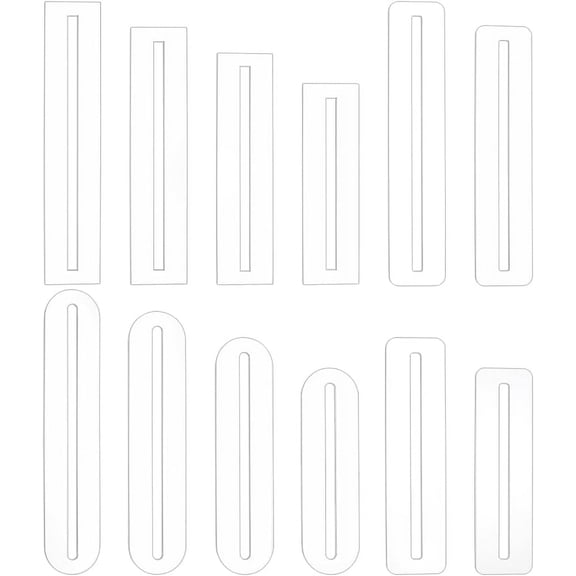 Transparent Acrylic Zipper Overlay Templates Rectangle & Oval Clear 177~253x49.5~50x2.5mm Inner Diameter: 152~228x10mm 12pcs/set