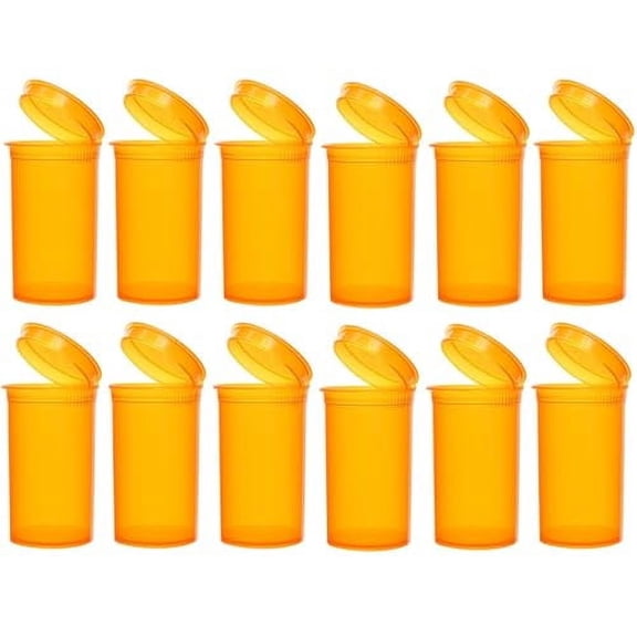 Transparent Airtight 19 Dram Pop Top Plastic Empty Pill Bottles for Supplements, Vitamins, Herbs & Medicine Container, Pack of 12 (Amber)