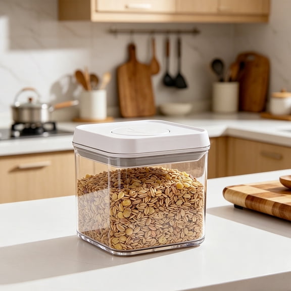 Transparent Airtight Kitchen Storage Jars, Press Lid Grain Containers, Plastic Pantry Organizers for Dried Goods, Clear Airtight Square Canisters, SouMaox