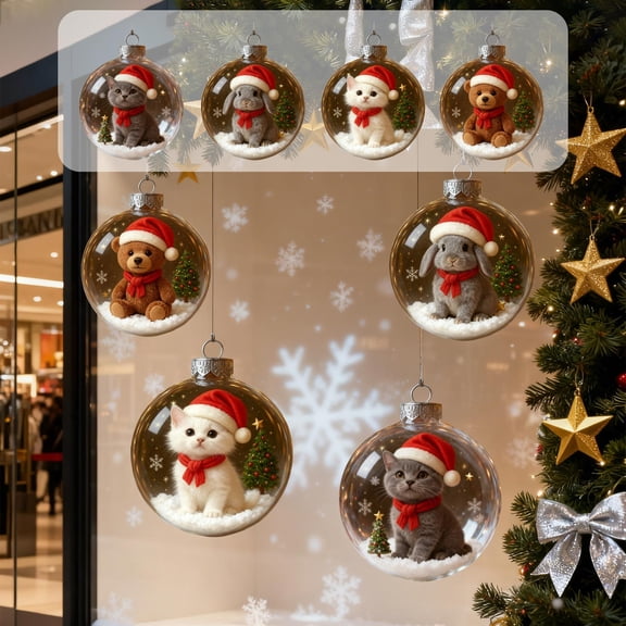 Transparent Animal Crystal Ball Christmas Ornament - 3.15in(8cm) Stereoscopic Spherical Pendant for Tree, Jewelry-Grade Holiday Gift, Clear Material, Adds Sparkle to Home & Tree Decor, K