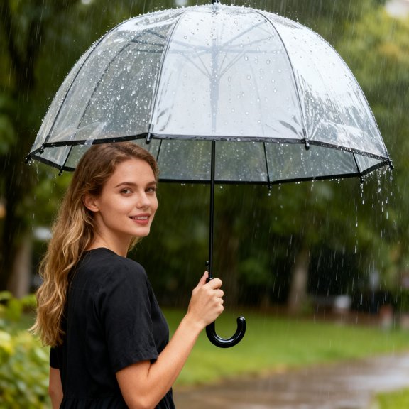 Transparent Automatic Umbrella Windproof Rainproof Auto Open Close Clear Canopy for Daily Commute Travel Rainy Weather Use