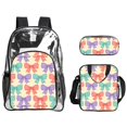 thumbnail image 1 of Transparent Backpack Meal Bag Three-Piece Set With Convenient Access Backpack Meal Bag Equipped With Two Net Pockets For Work Travel Sports Whimsical Polka Dot And Striped Ribbon Bow Pattern, 1 of 8
