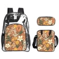 thumbnail image 1 of Transparent Backpack Meal Bag Three-Piece Set With Convenient Access Backpack Meal Bag Equipped With Two Net Pockets For Work Travel Sports Yellow Background With Flowers, 1 of 8