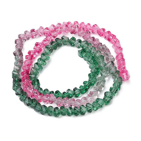 Transparent Baking Paint Glass Bead Strands Segmented Multi-color Beads Faceted Triangle Green 4.5x4x3.5mm Hole: 1mm about 134~137pcs/strand 13.27~13.39''(33.7~34cm)