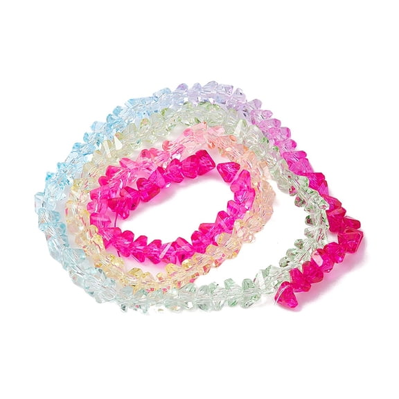 Transparent Baking Paint Glass Bead Strands Segmented Multi-color Beads Triangle Fuchsia 4.5x4x3.5mm Hole: 1mm 134~137pcs/strand 13.27~13.39''(33.7~34cm)