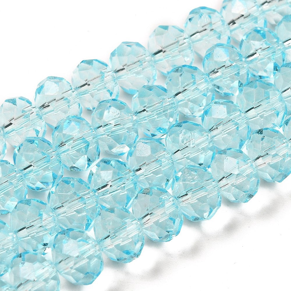 Transparent Baking Paint Glass Beads Strands Faceted Rondelle Sky Blue 8x6mm Hole: 1.4mm 64pcs/strand 15.16''(38.5cm)