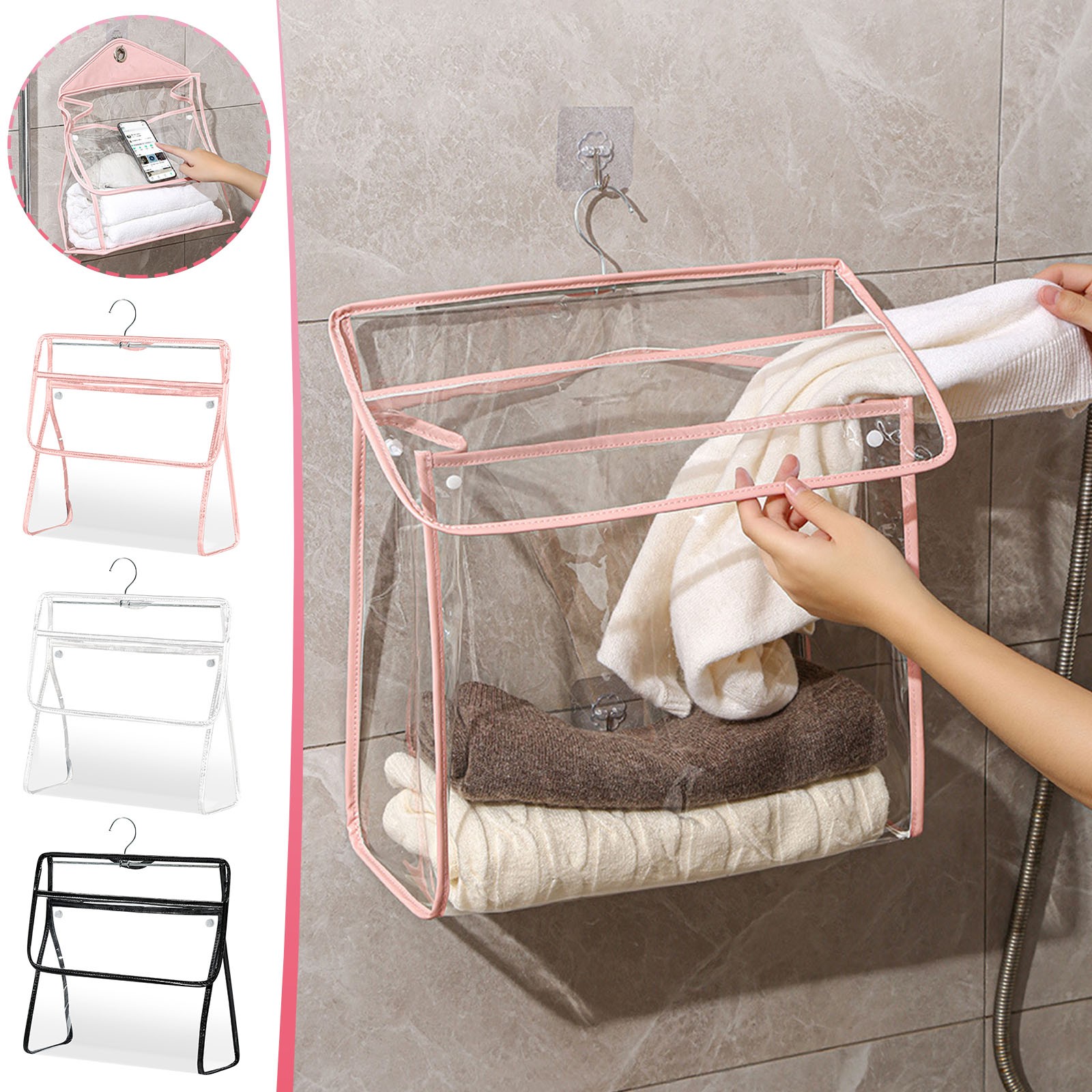 Transparent Bathroom Storage Bag, Wall Mount Clothes Organizer ...