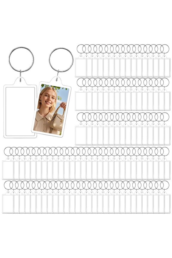 Transparent Blank Acrylic Rectangle Pendant Keychains with Zinc Alloy Split Key Rings for Car Key Bag Accessories Platinum Clear 88mm
