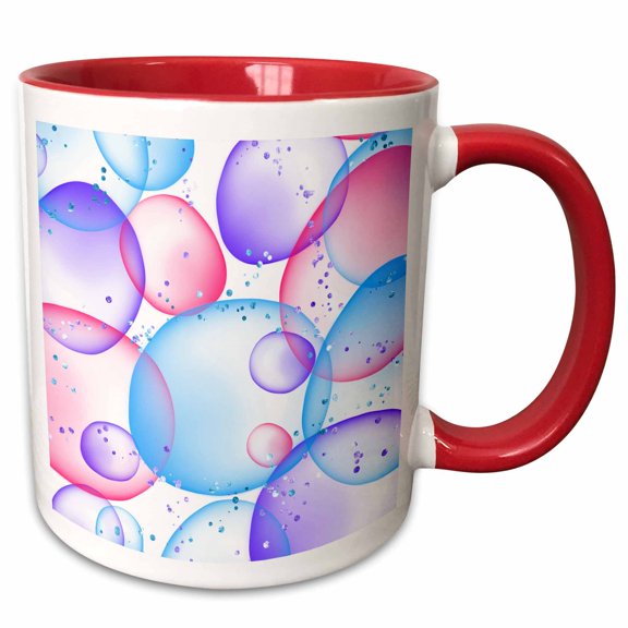 3drose, Transparent Blue, Pink, Purple Bubble Backgroudn, 15oz Two-tone Red Mug