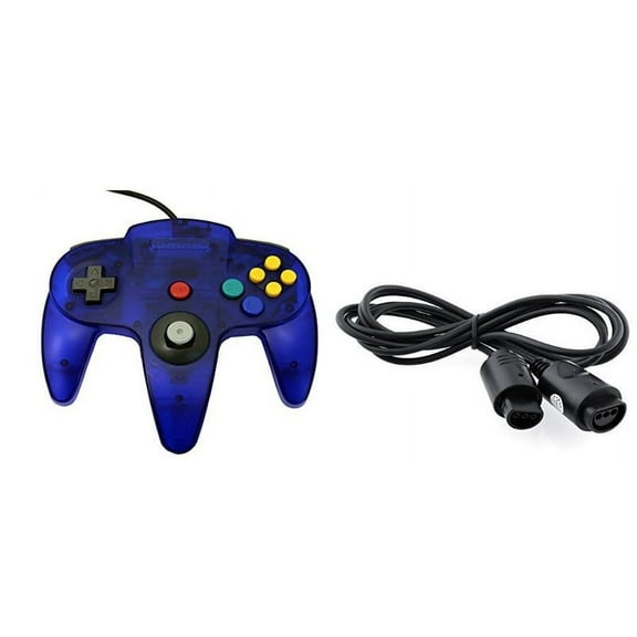 Transparent Blue Replacement Controller And Extension Cord For N64 By Mars Devices