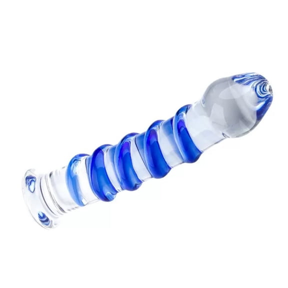 Transparent Blue Stripe Glass Body Massager Crystal Personal Massage Wand