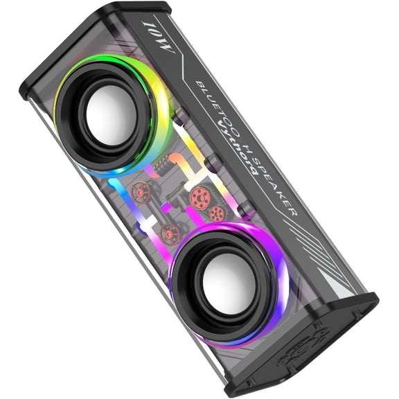 Transparent Bluetooth Speaker RGB Light TWS 10W Portable Speaker, 1 Pack