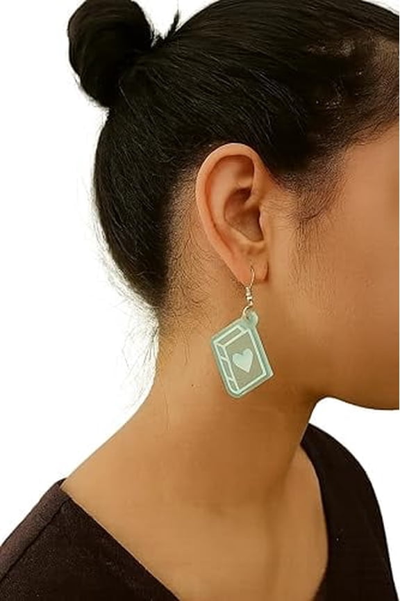Transparent Book Earrings with Heart Design  Acrylic Novelty Jewelry  Lightweight Librarian Style