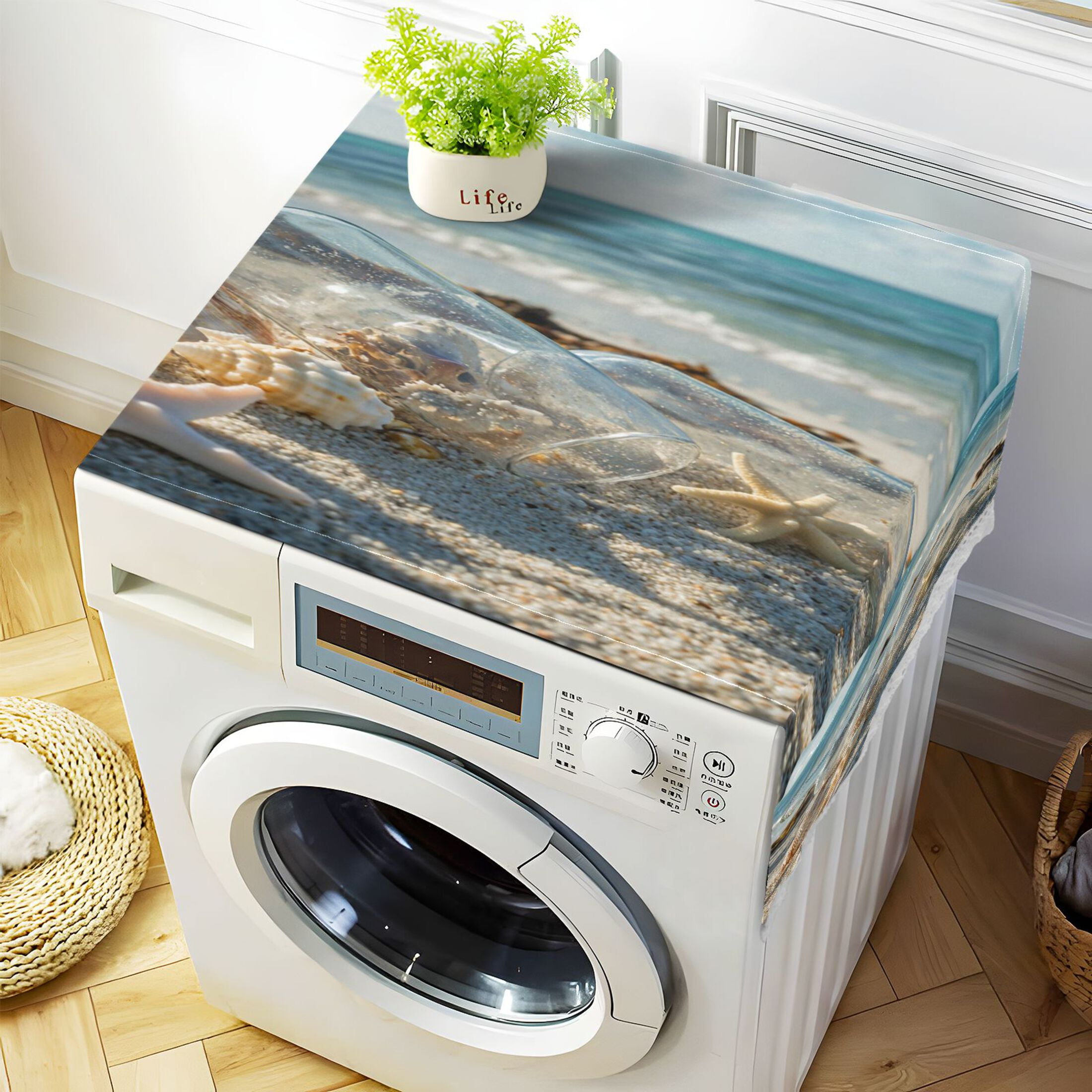 Transparent Broken Drift BottleWasher and Dryer Covers Dust-Proof and Oil Resistant Fridge Cover with 4 Storage Pockets Washing Machine Top Cover for Laundry Kitchen Home 51.2 x 22 In