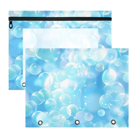 Transparent Bubbles 3-Ring Binder Pouches A4 Size Zipper Pocket File Storage 2 Packs