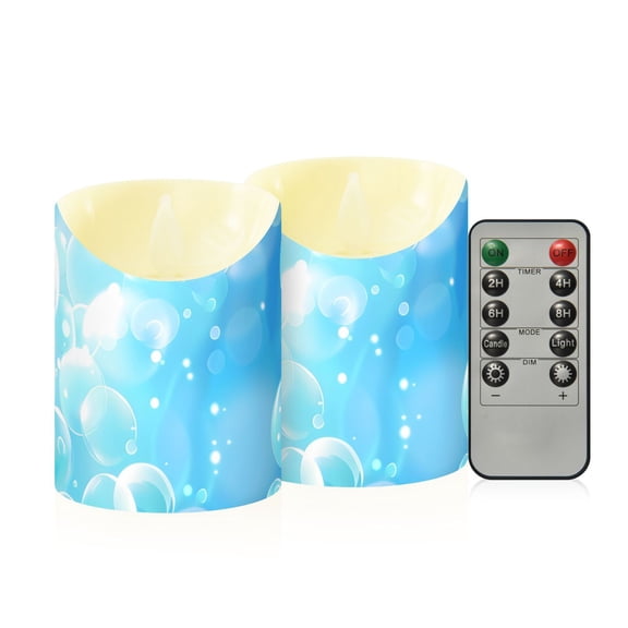 Transparent Bubbles Flickering Flameless Candles with Remote Timer Battery Operated LED Tealight Set of 2 S