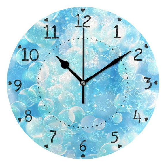 Transparent Bubbles Round Wall Clock Silent Analog Battery Operated Black Pointer Home Decor 9.84" Diameter