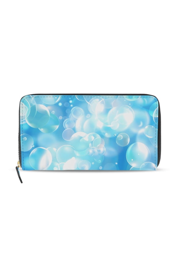 Transparent Bubbles Women's Long Zipper Wallet Bifold Clutch Purse PU Leather Card Cases