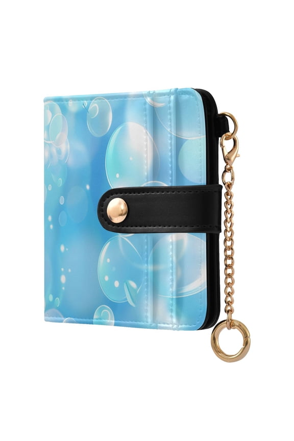 Transparent Bubbles Women's Wallet PU Leather Card Cases RFID Blocking Purse Billfold with Key Ring