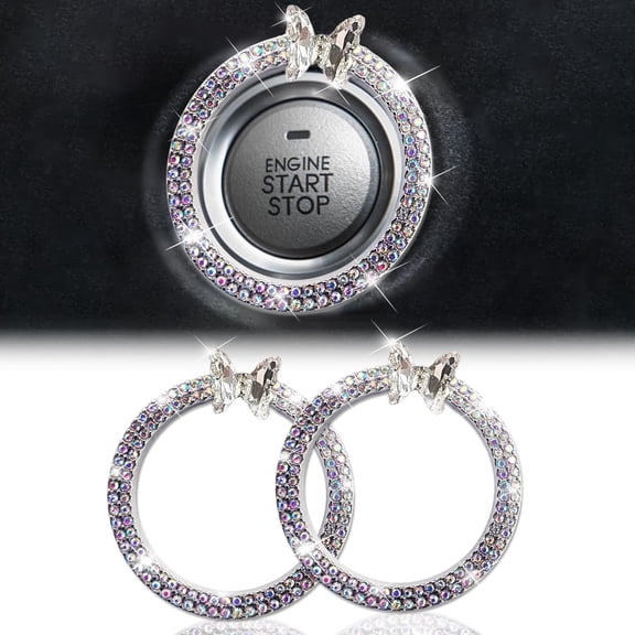 Transparent Butterfly Bling Ring Emblem Car Accessories - Car Push Start Button Cover/Sticker, Key Ignition Knob Bling Ring, Sparkling Car Interior Accessories for Women (Colorful)