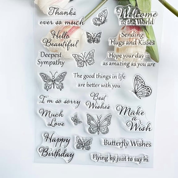 Transparent Butterfly Stamps for Card Making Inspirational Quotes & Phrases Clear Acrylic Stamps for Journaling, Scrapbooking & Craft Projects